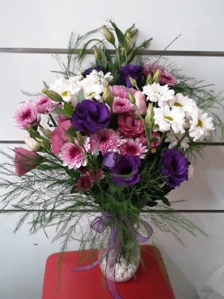 Vazoda Pembe Beyaz Mor Çiçekler, Tavşanlı çiçekçi