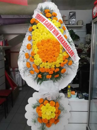 Sarı Turuncu Çiftli Çelenk - Tavşanlı Çiçekçi