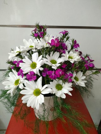 Seramikte Papatya ve Pembe Çiçekler, Tavşanlı çiçekçi