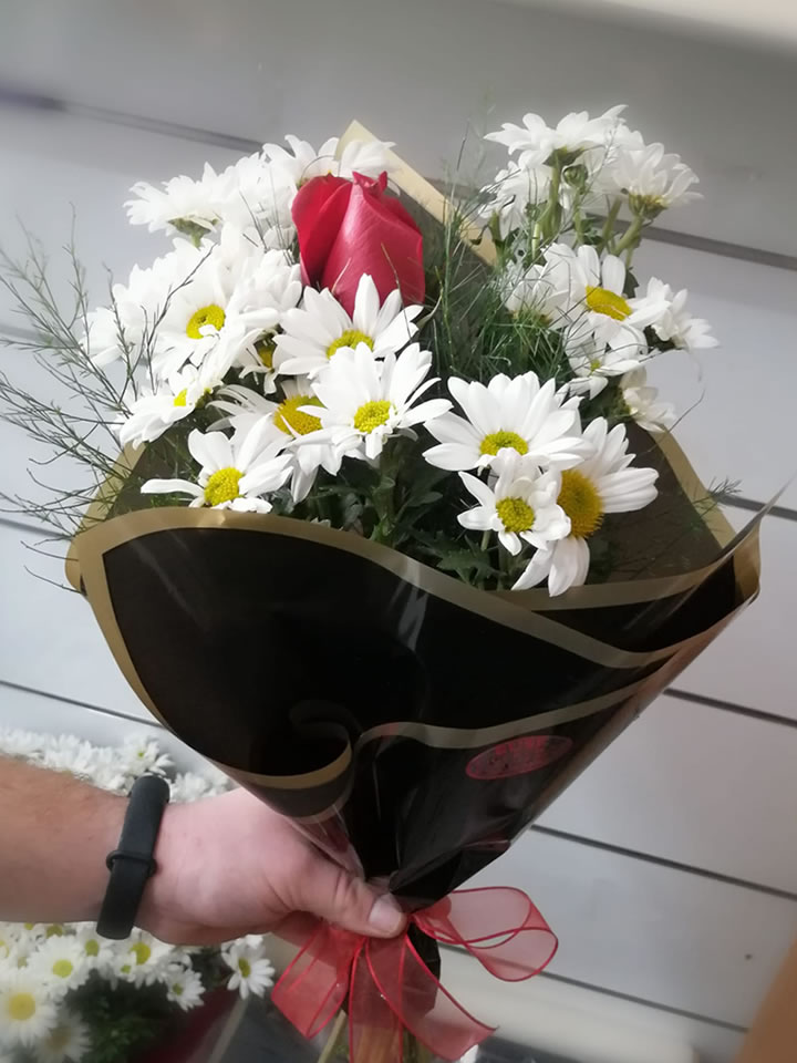 Beyaz Papatyalar ve 1 Gül, tavşanlı çiçek siparişi